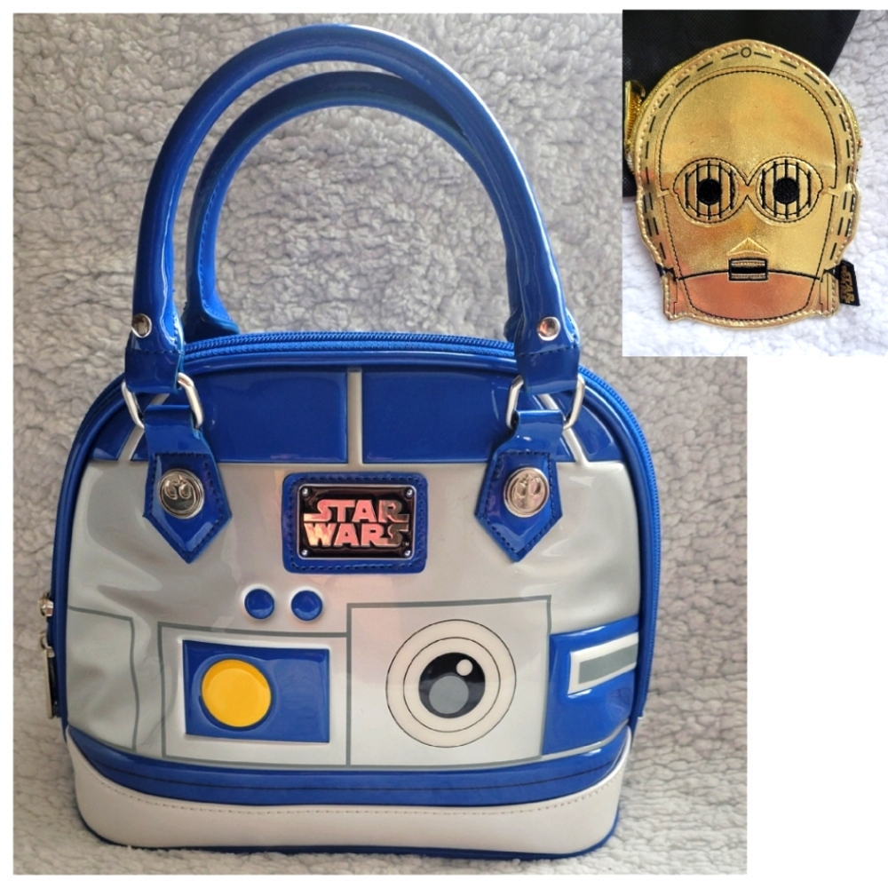 Loungefly Disney Star Wars R2D2 HEART LOGO Metal Plate Satchel Handbag + Wallet